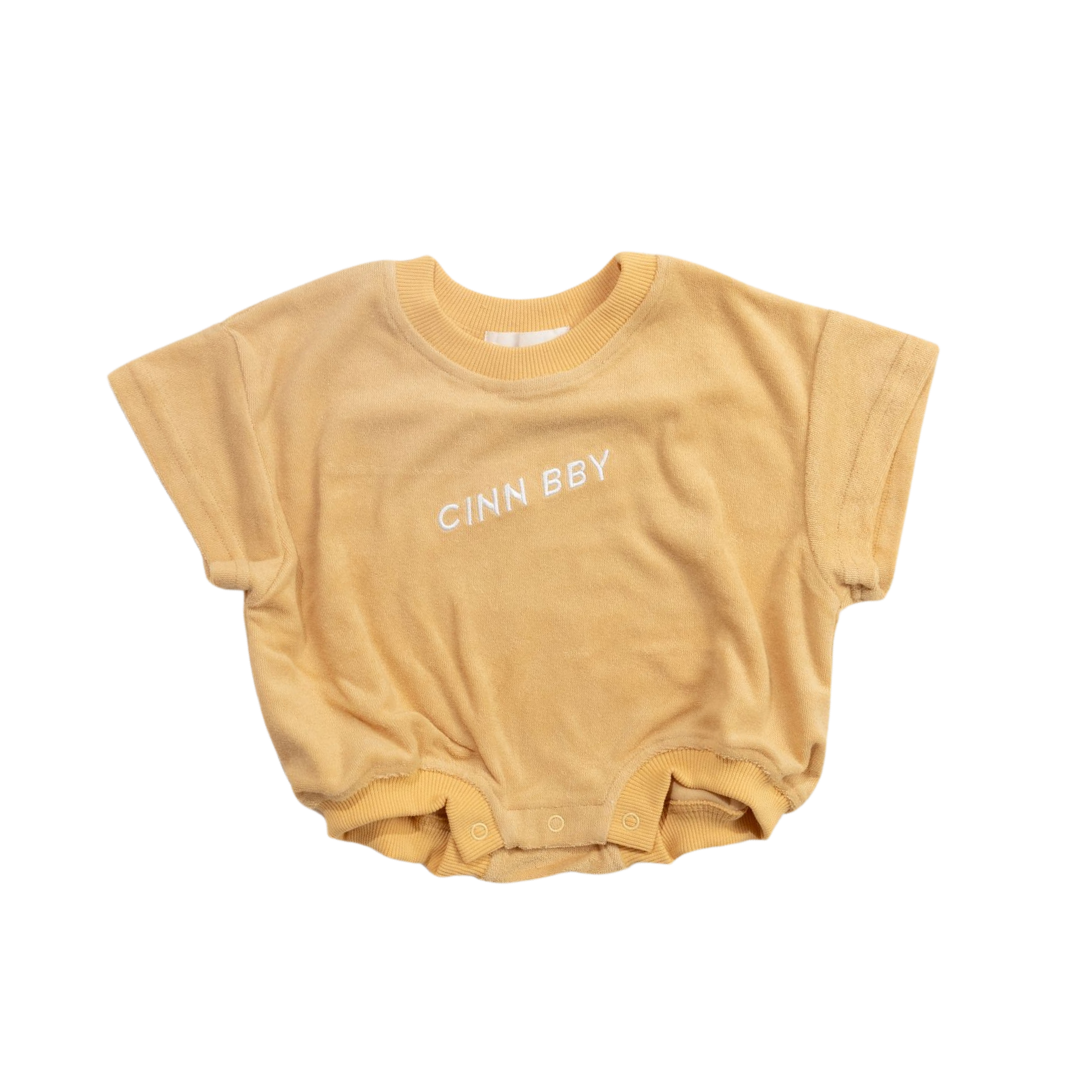 CINNAMON BABY TERRY T-SHIRT ROMPER - MUSTARD