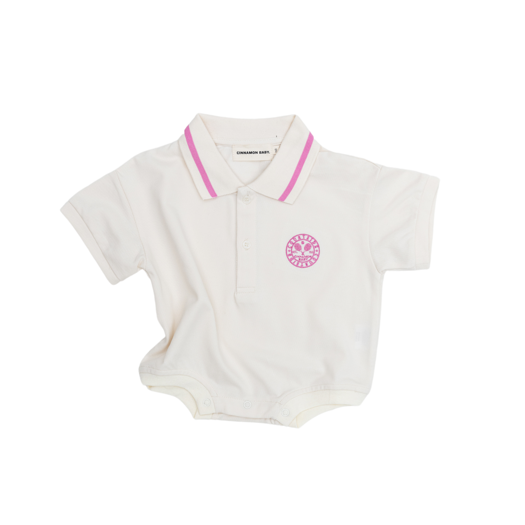 CINNAMON BABY POLO T-SHIRT ROMPER - BABY PINK