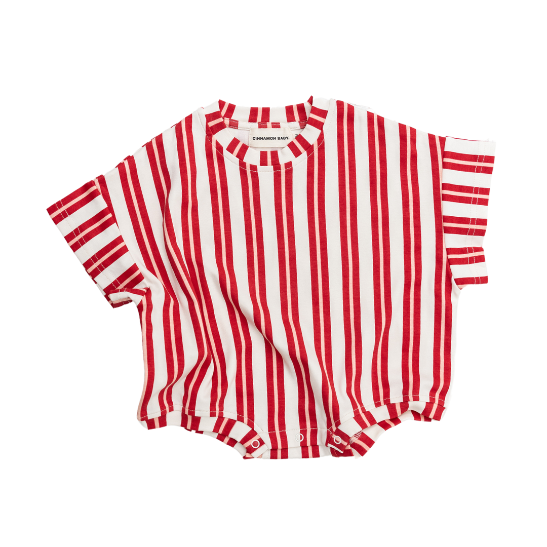 CINNAMON BABY RED / PINK STRIPE T-SHIRT ROMPER