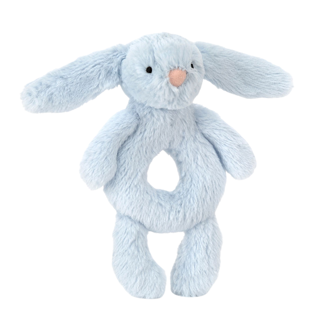 JELLYCAT BASHFUL BLUE BUNNY RING RATTLE