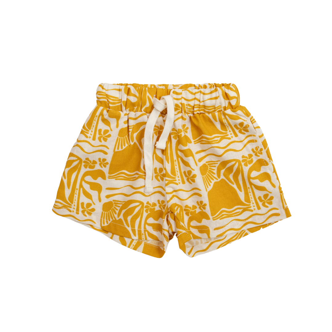 CINNAMON BABY LINEN SHORTS - MUSTARD