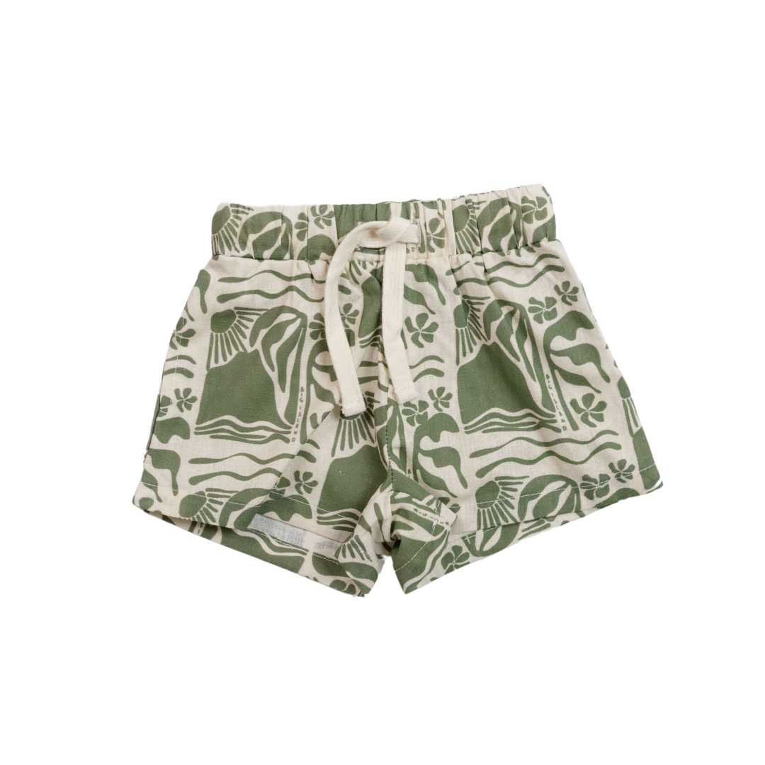 CINNAMON BABY LINEN SHORTS - OLIVE