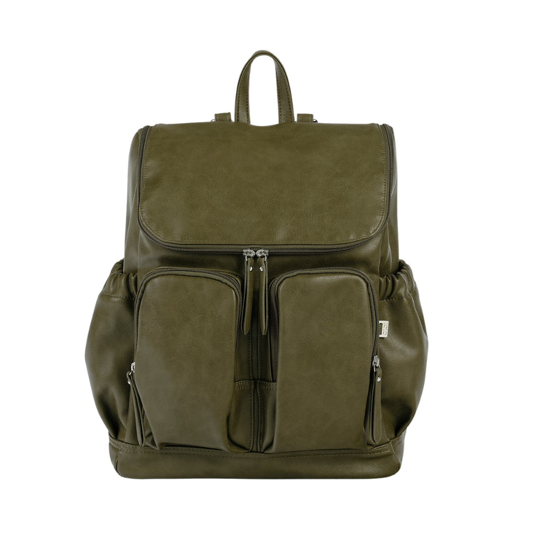 OIOI SIGNATURE NAPPY BACKPACK - OLIVE FAUX LEATHER