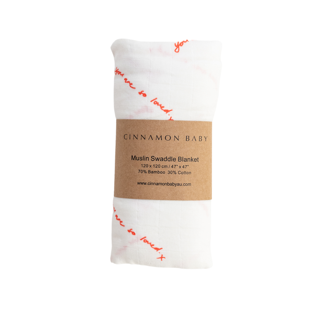 CINNAMON BABY YOU ARE SO LOVED SWADDLE - WHITE