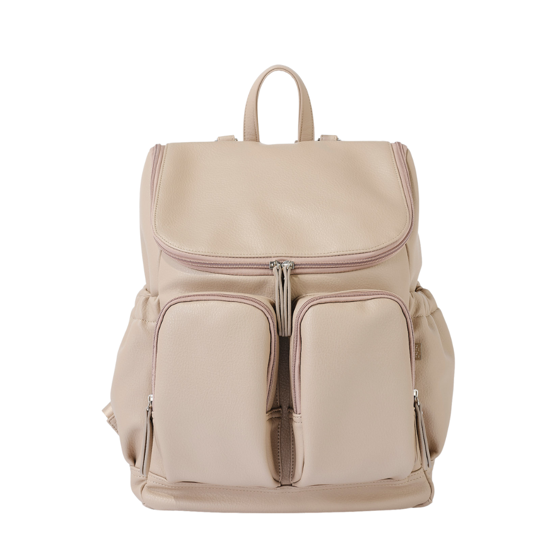 OIOI SIGNATURE NAPPY BACKPACK - OAT  DIMPLE FAUX LEATHER