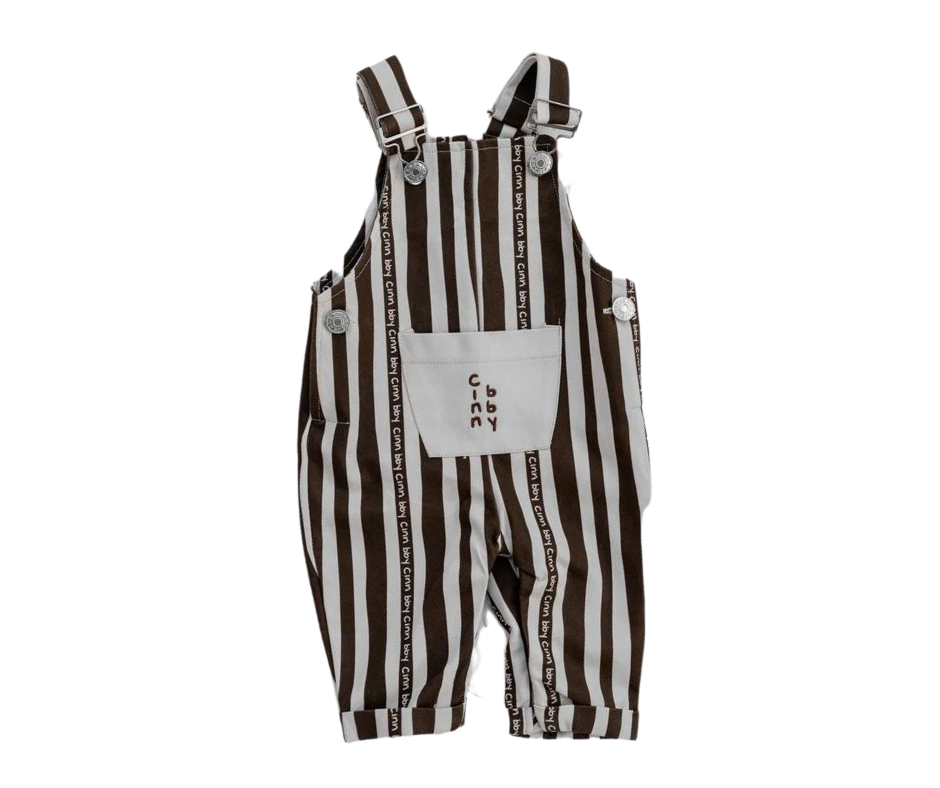 CINNAMON BABY STRIPED OVERALLS CREAM/CHOCOLATE