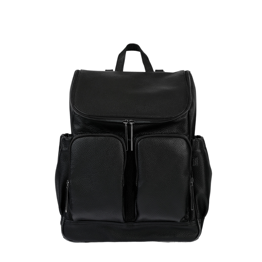 OIOI SIGNATURE NAPPY BACKPACK - BLACK FAUX LEATHER