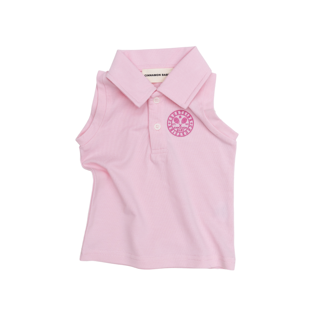 CINNAMON BABY SLEEVELESS POLO SHIRT - BABY PINK