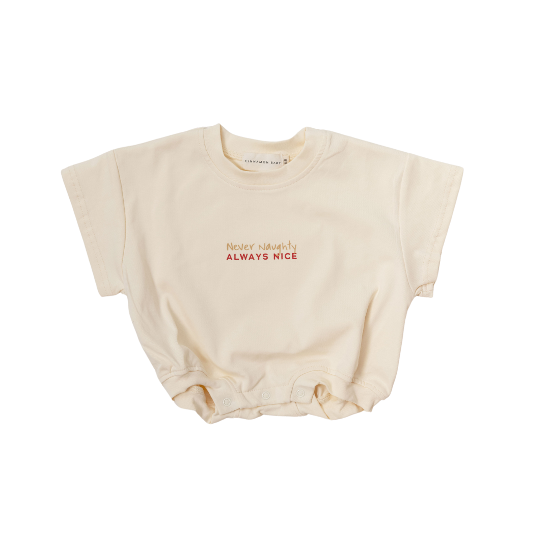 CINNAMON BABY NEVER NAUGHTY T-SHIRT ROMPER