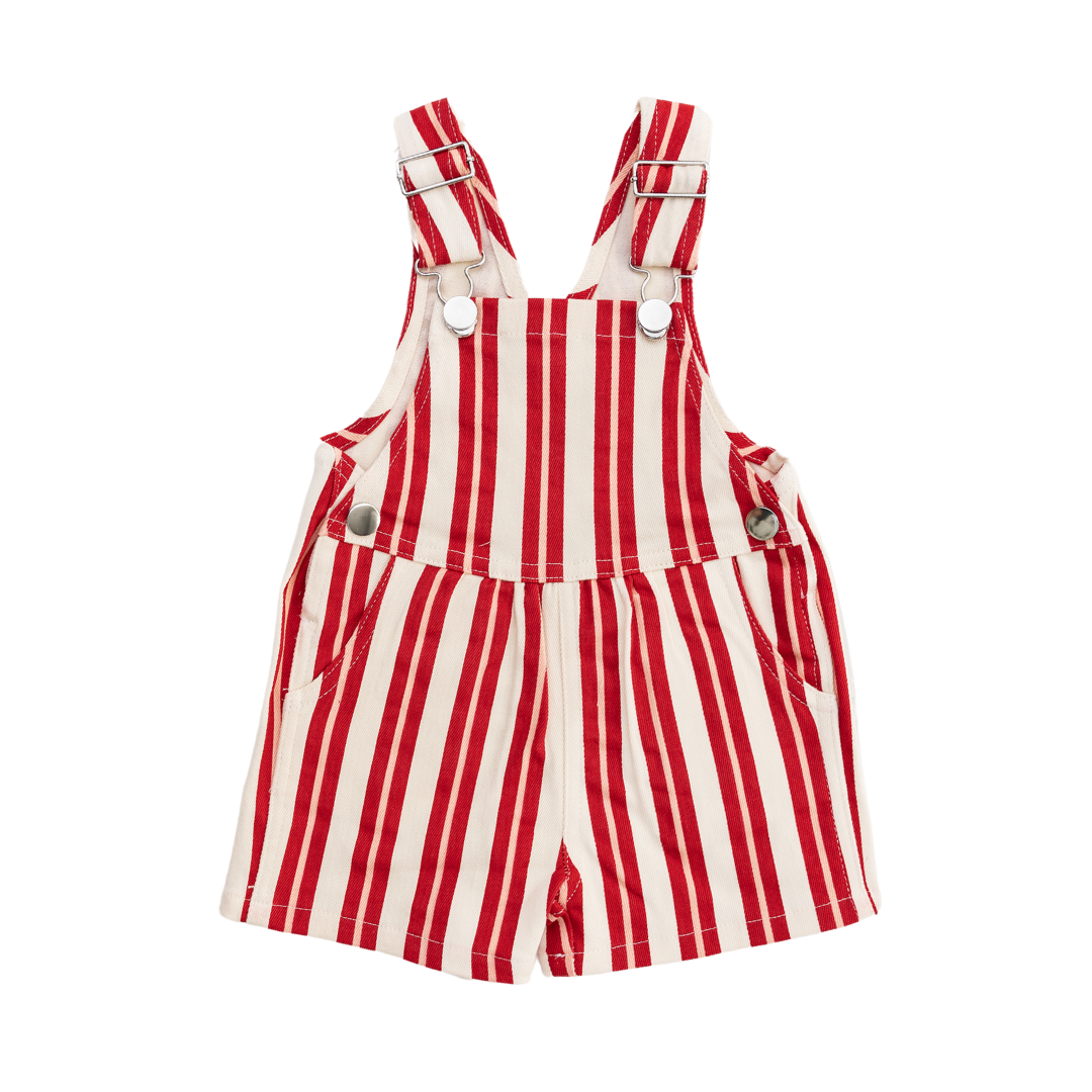 CINNAMON BABY RED/PINK STRIPE DENIM OVERALLS