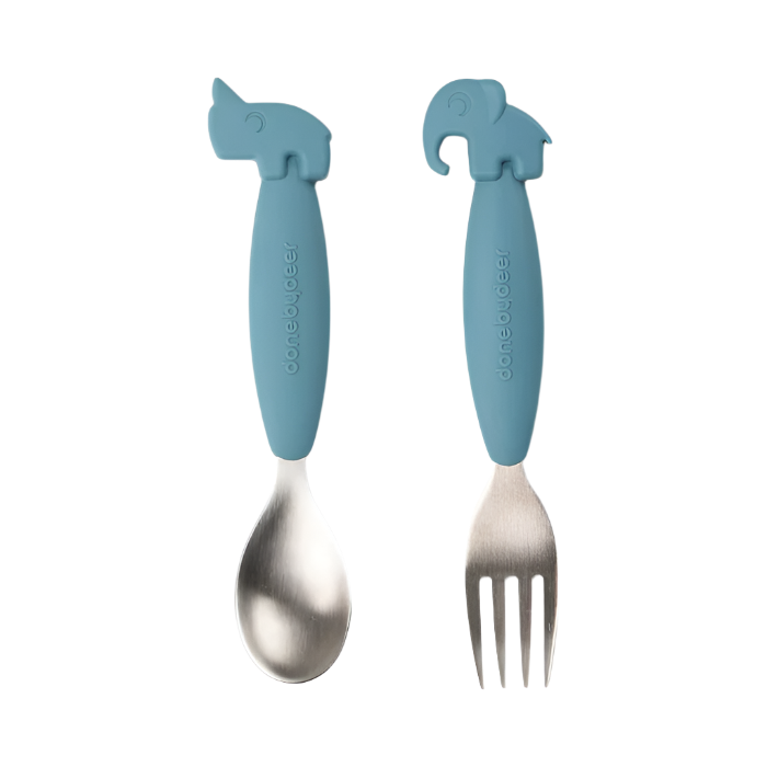 DONE BY DEER EASY GRIP SPOON AND FORK SET DEER FRIENDS