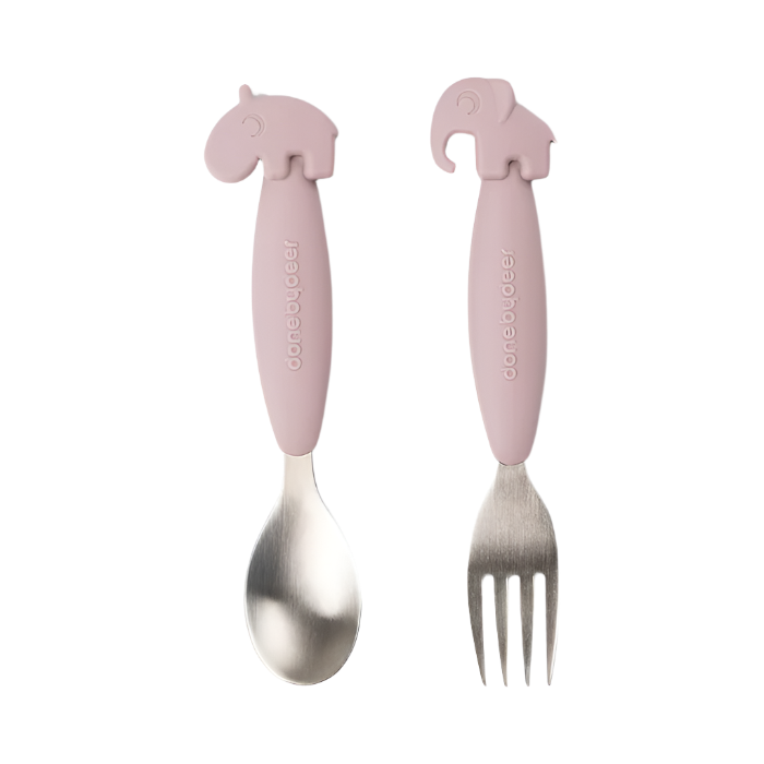 DONE BY DEER EASY GRIP SPOON AND FORK SET DEER FRIENDS