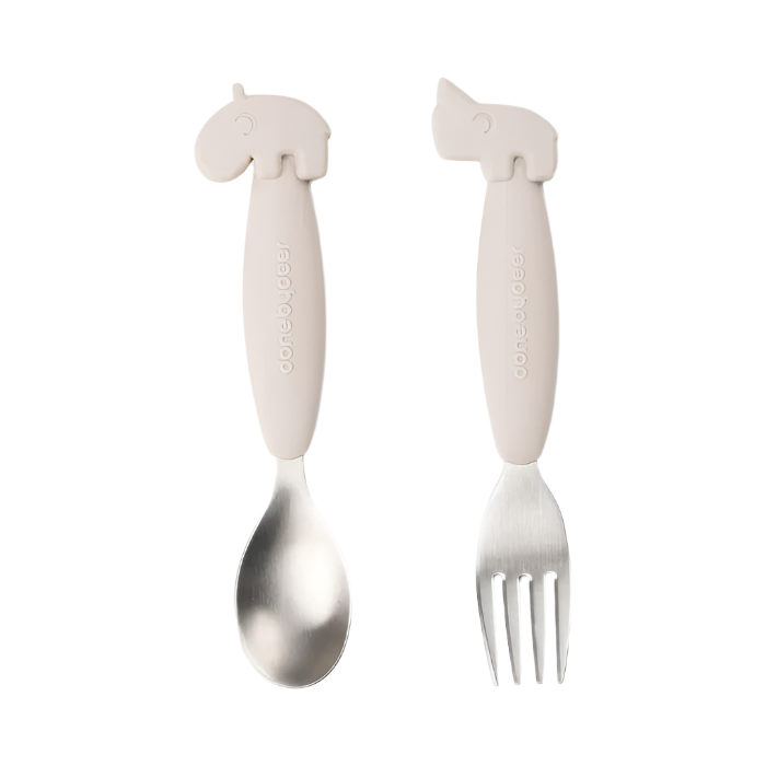 DONE BY DEER EASY GRIP SPOON AND FORK SET DEER FRIENDS