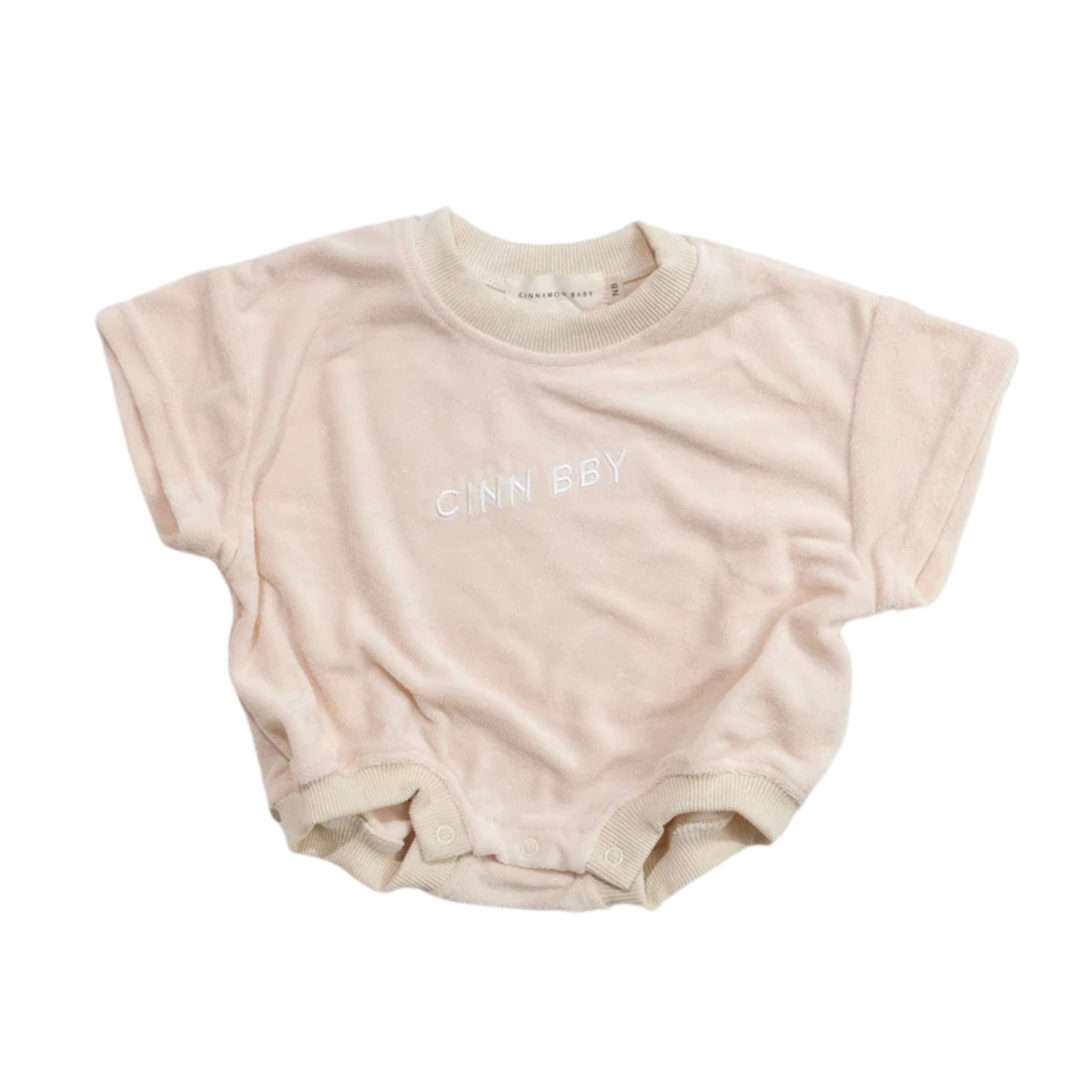 CINNAMON BABY TERRY T-SHIRT ROMPER - CREAM