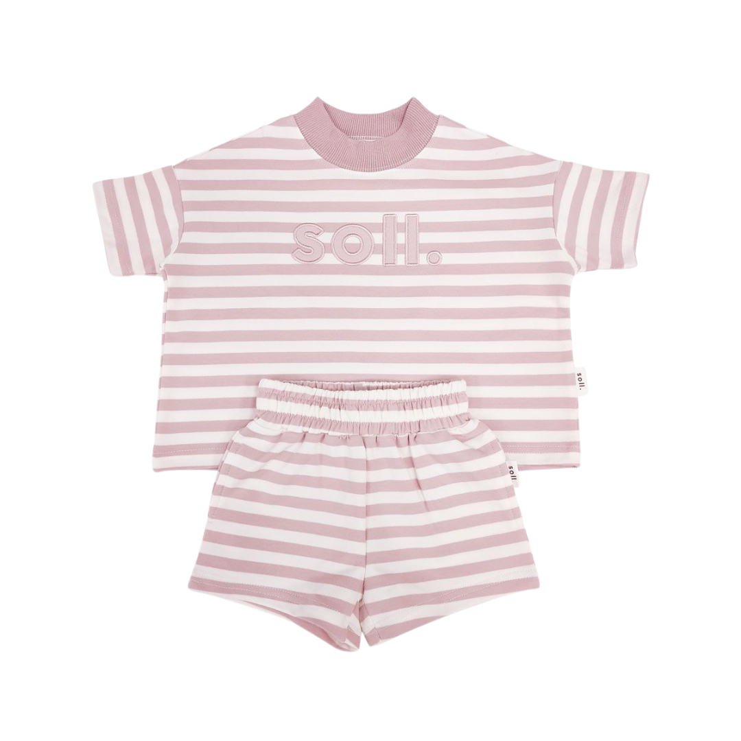 SOLL STRETCH COTTON STRIPE SET - DUSTY PINK