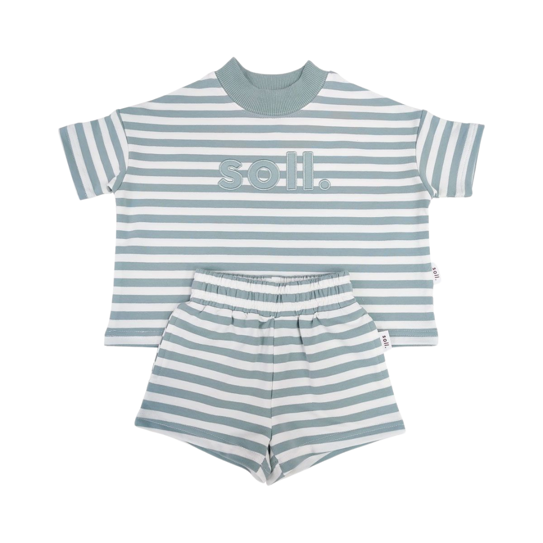 SOLL STRETCH COTTON STRIPE SET - SAGE