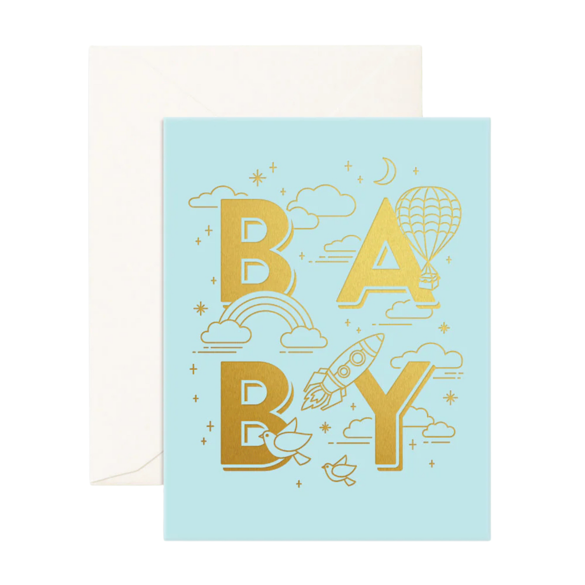 FOX & FALLOW BABY UNIVERSE AQUA GREETING CARD