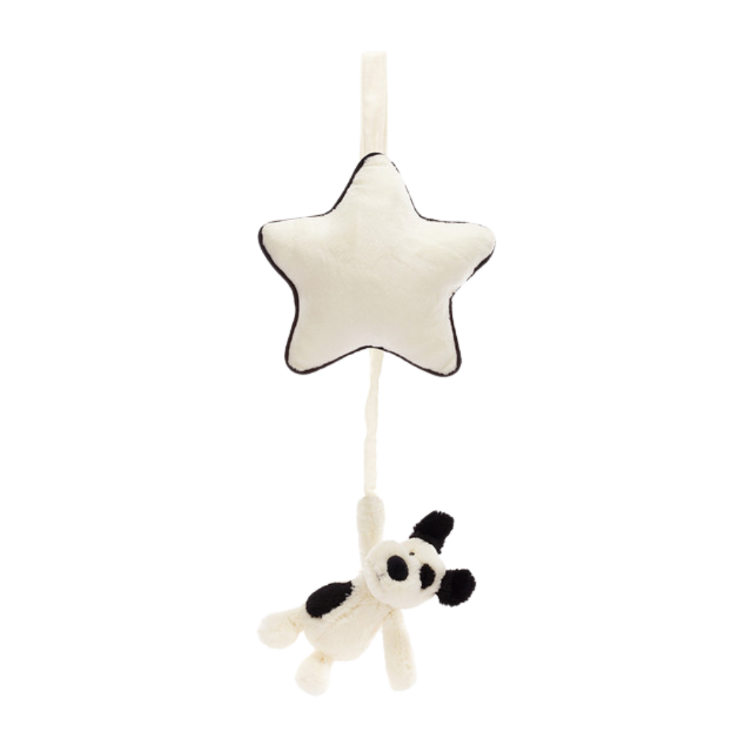 JELLYCAT BASHFUL BLACK & CREAM PUPPY MUSICAL PULL