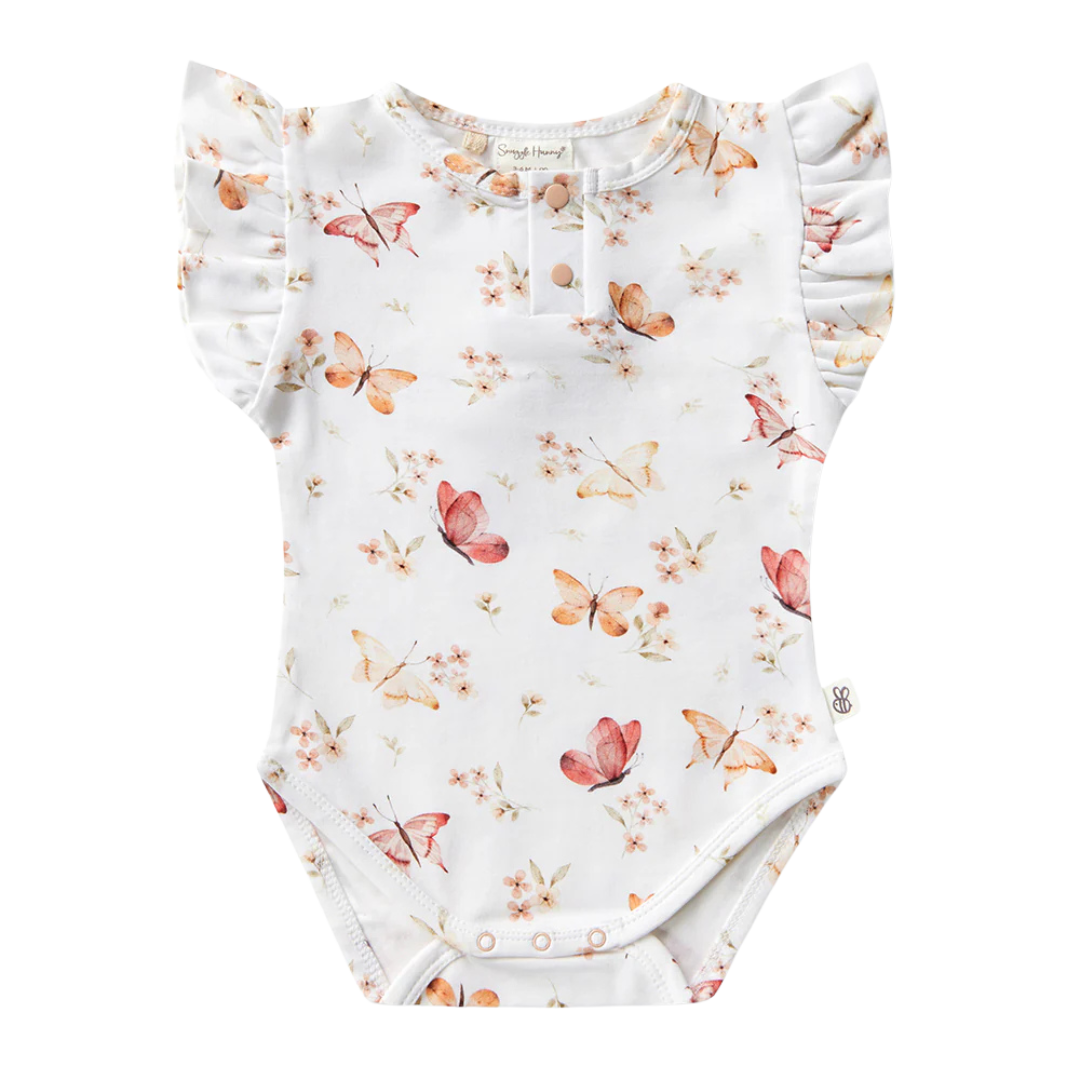 SNUGGLE HUNNY BUTTERFLY SHORT SLEEVE BODYSUIT WITH FRILL