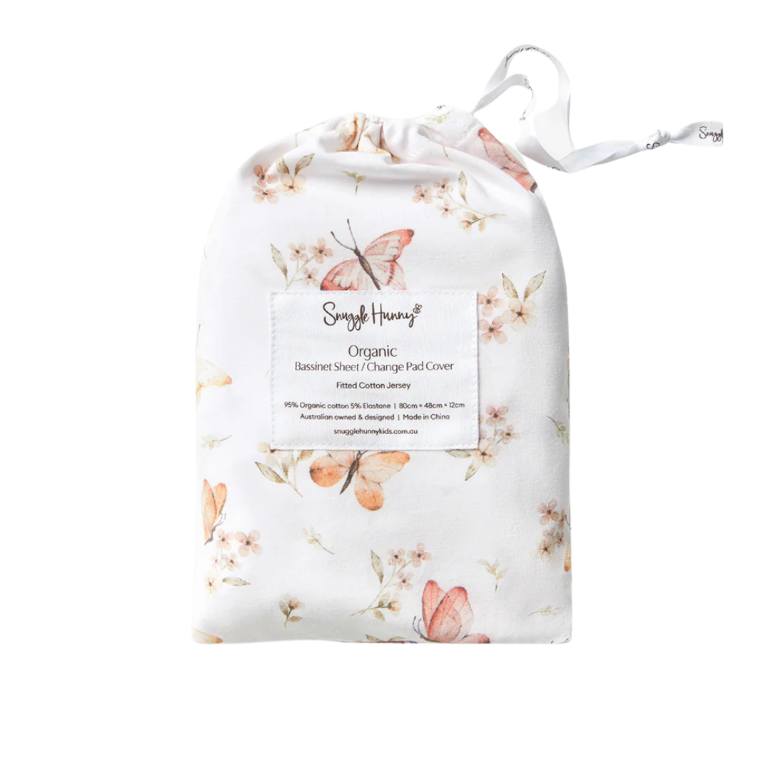 SNUGGLE HUNNY KIDS BUTTERFLY BASSINET SHEET / CHANGE PAD COVER