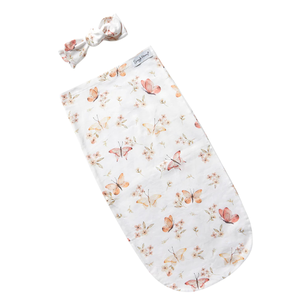 SNUGGLE HUNNY KIDS BUTTERFLY SNUGGLE SWADDLE & TOPKNOT SET