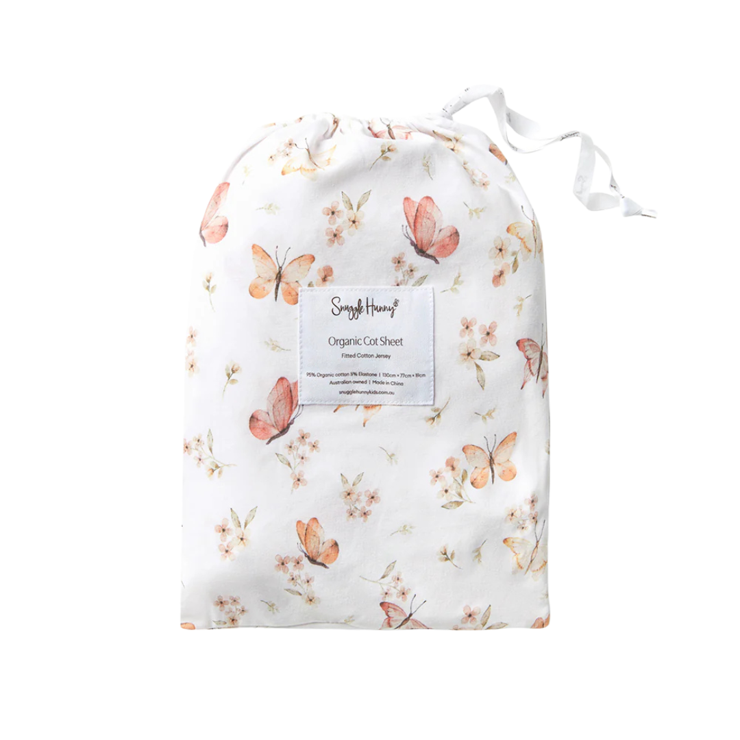 SNUGGLE HUNNY KIDS BUTTERFLY FITTED COT SHEET