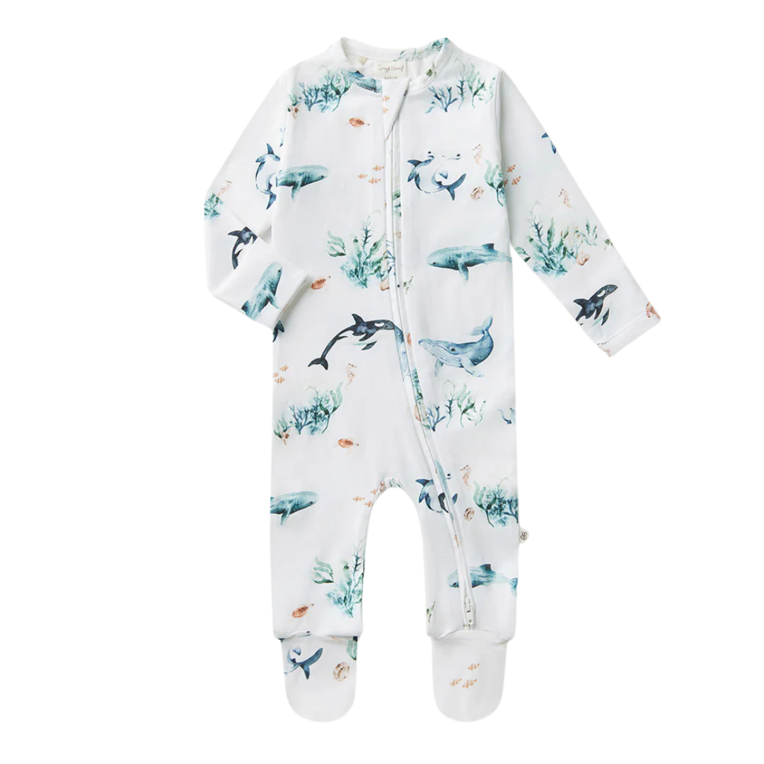 SNUGGLE HUNNY KIDS OCEAN SLEEPSUIT ZIP FOOTIE