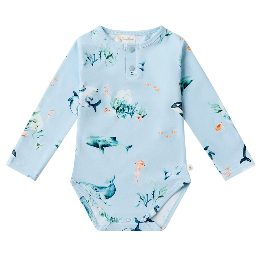 SNUGGLE HUNNY KIDS BLUE OCEAN LONG SLEEVE BODYSUIT