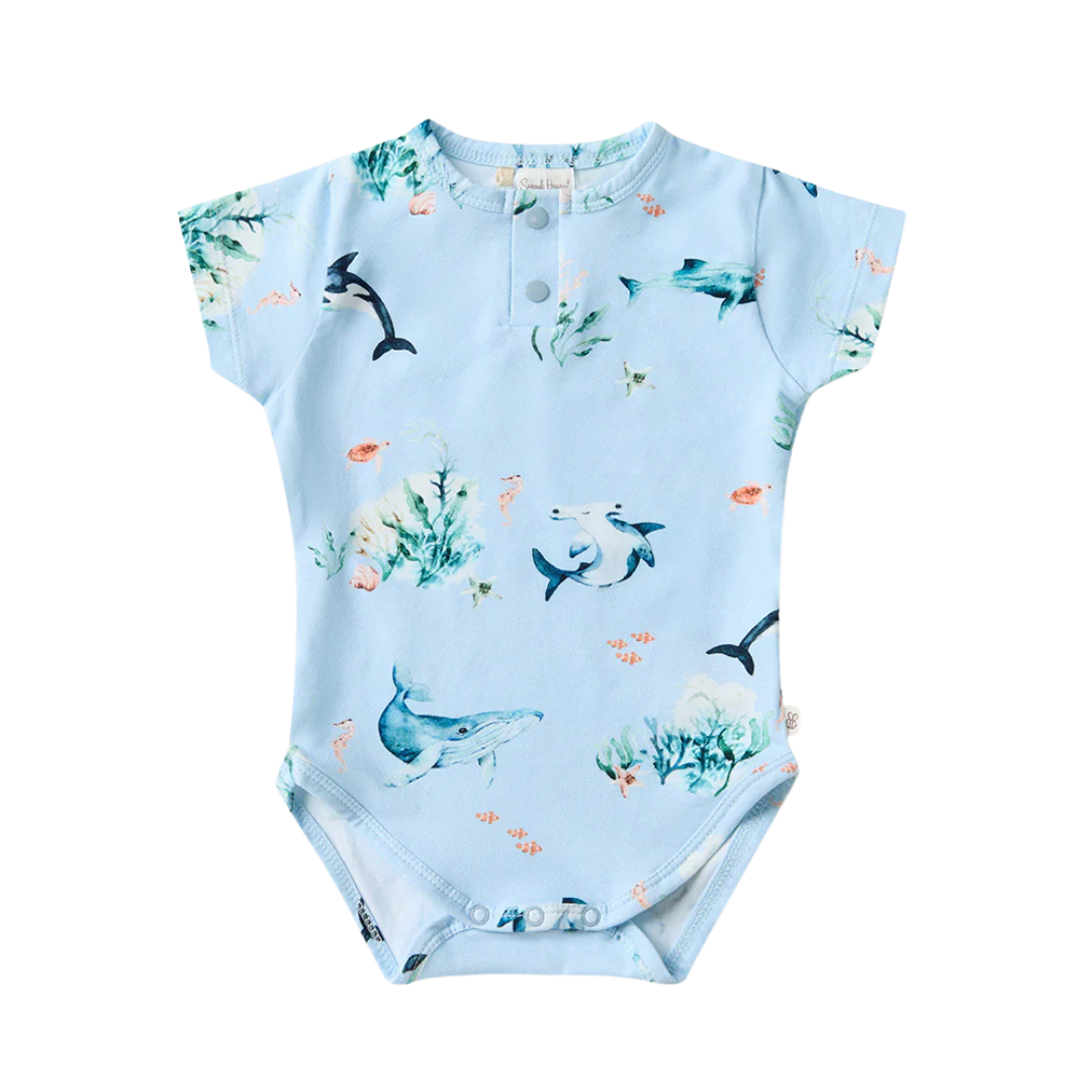 SNUGGLE HUNNY KIDS BLUE OCEAN SHORT SLEEVE BODYSUIT