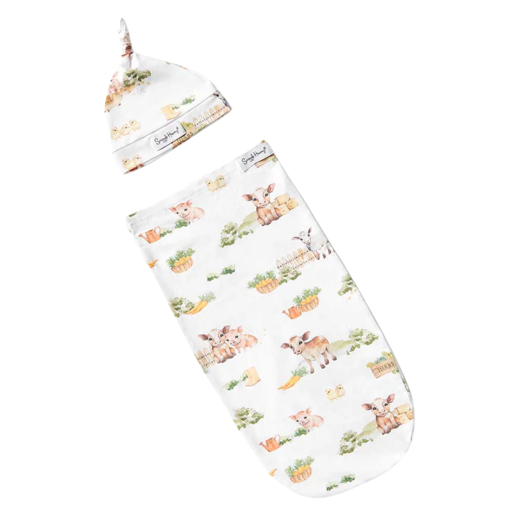 SNUGGLE HUNNY FARM SNUGGLE SWADDLE & BEANIE SET