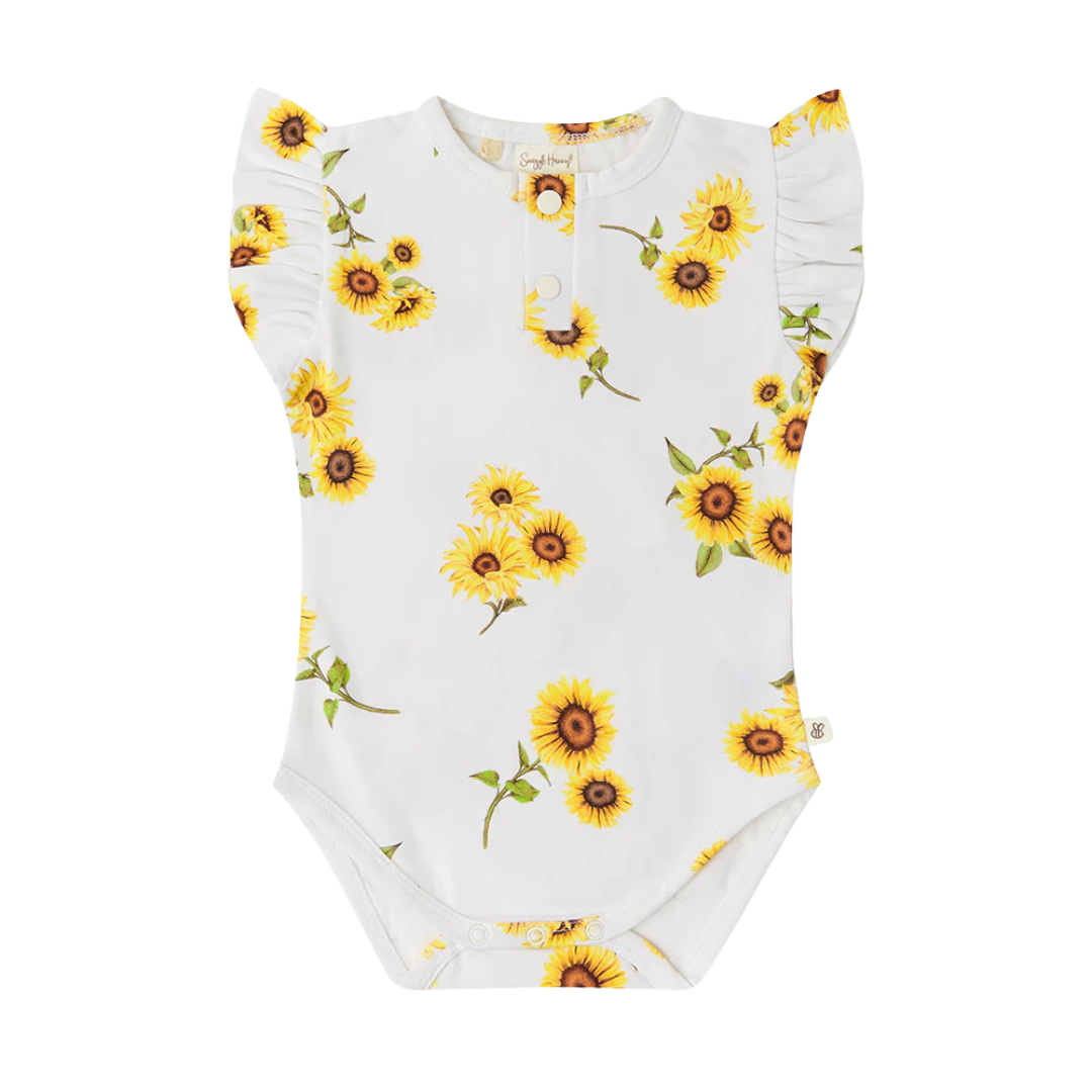 SNUGGLE HUNNY KIDS SUNFLOWER SHORT SLEEVE BODYSUIT WITH FRILL