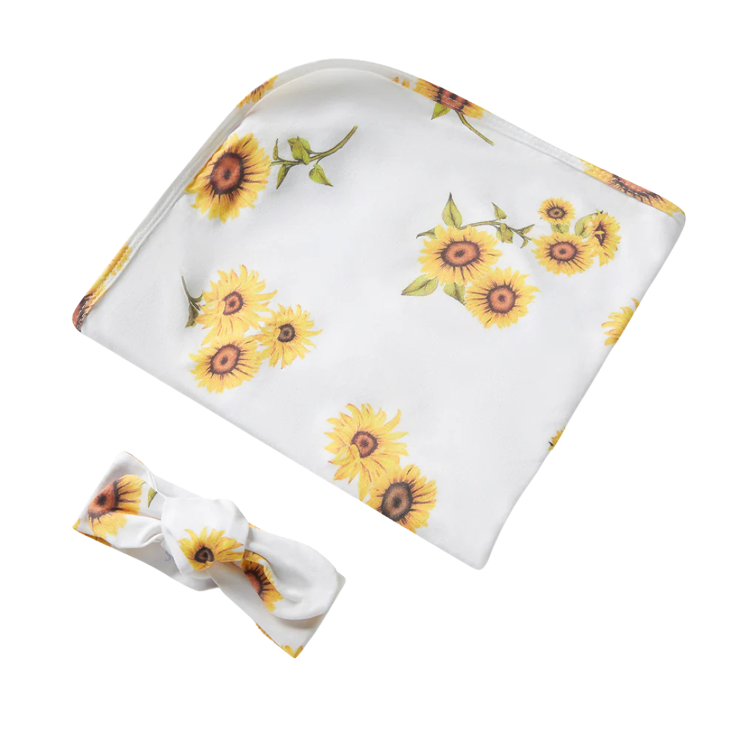 SNUGGLE HUNNY SUNFLOWER JERSEY WRAP & TOPKNOT SET