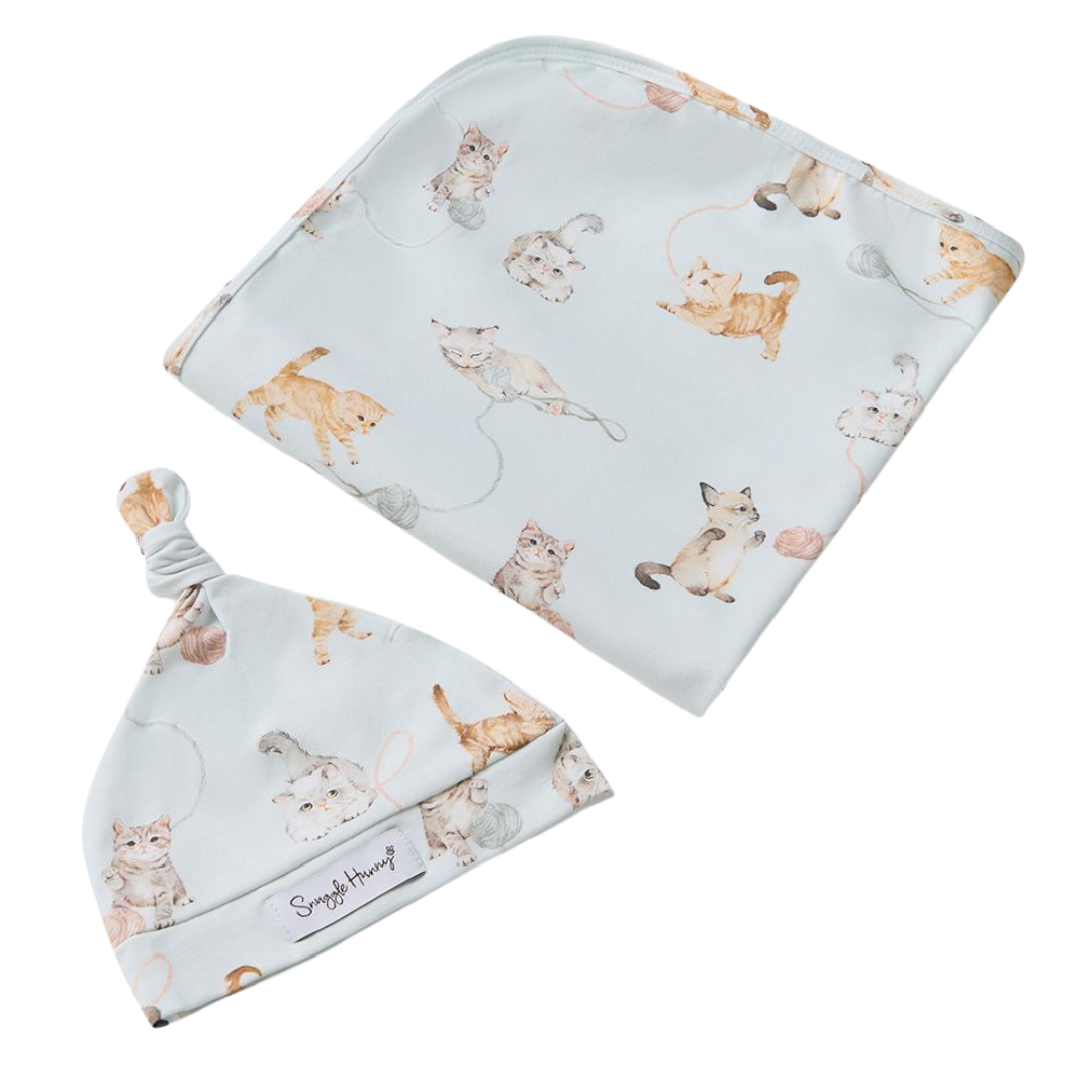 SNUGGLE HUNNY KITTENS JERSEY WRAP & BEANIE SET