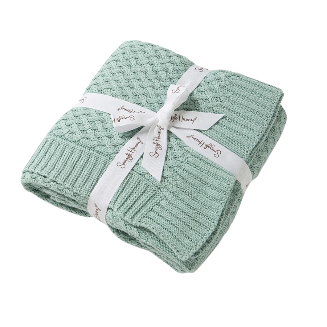 SNUGGLE HUNNY SAGE DIAMOND KNIT BLANKET