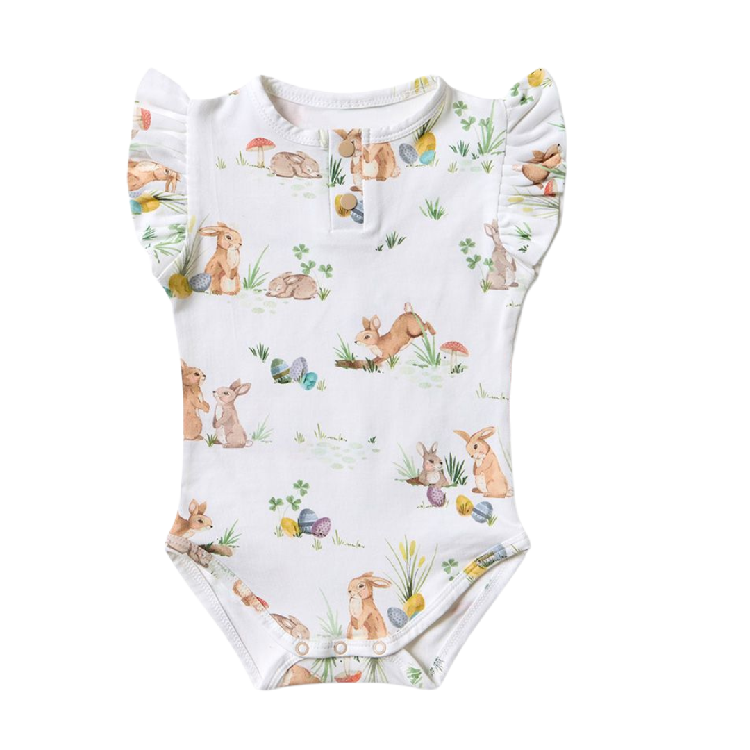 SNUGGLE HUNNY KIDS EASTER BUNNIES SHORT SLEEVE BODYSUIT WITH FRILL