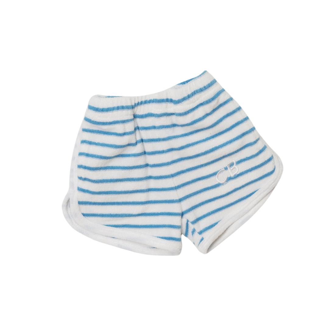 CINNAMON BABY TERRY STRIPE SHORTS - BLUE