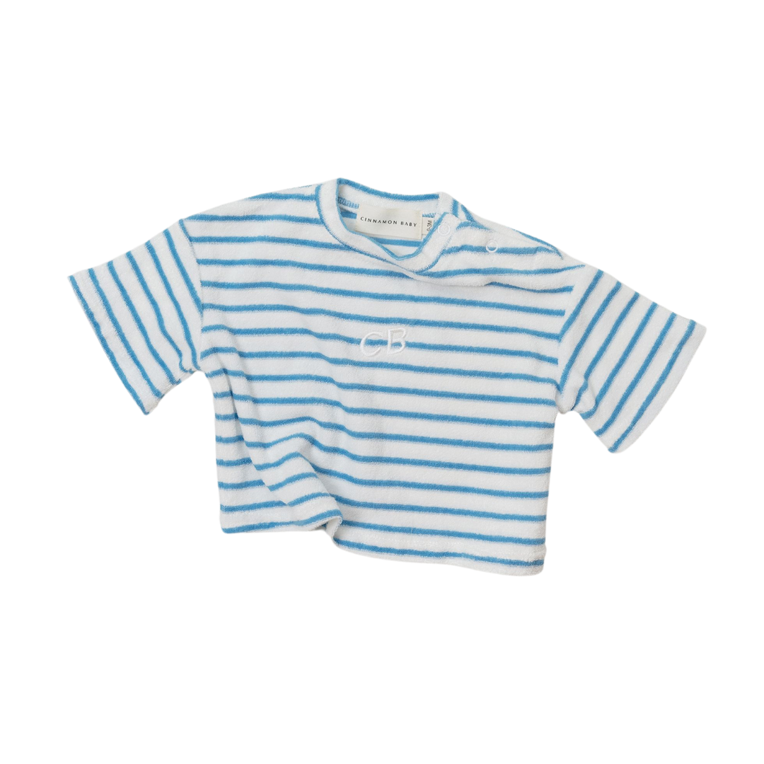 CINNAMON BABY TERRY TOWELING STRIPE TEE - BLUE