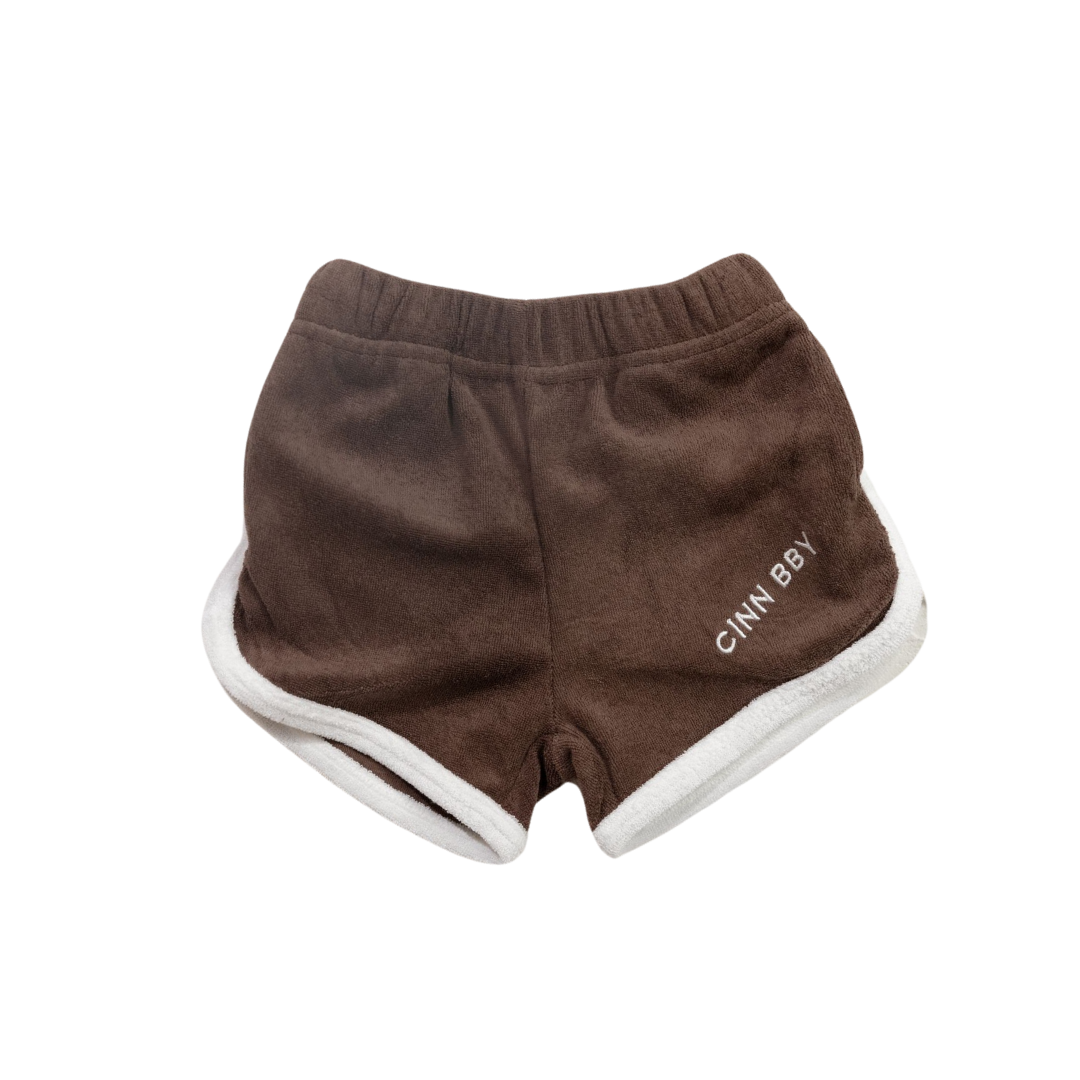 CINNAMON BABY TERRY SHORTS - DARK CHOCOLATE