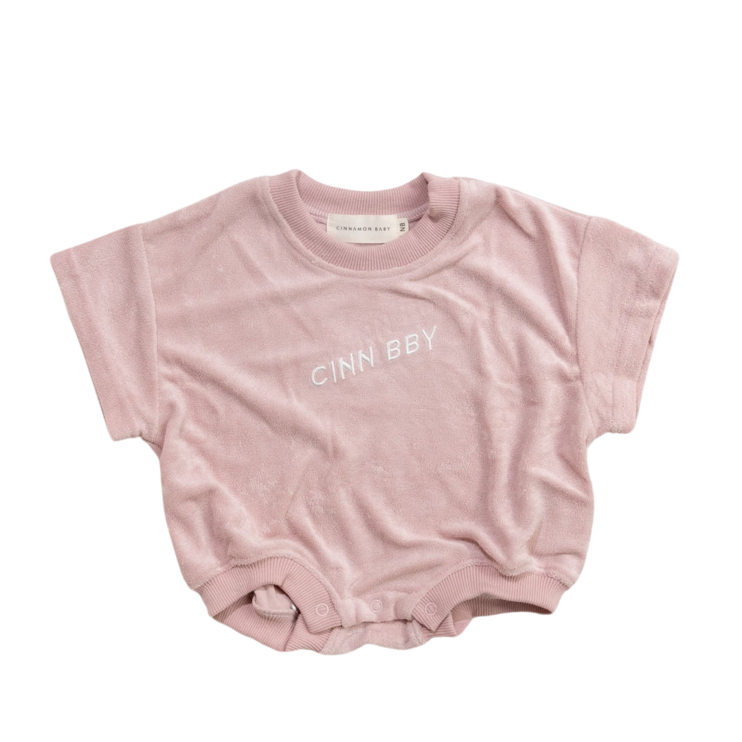 CINNAMON BABY TERRY T-SHIRT ROMPER - DUSTY ROSE